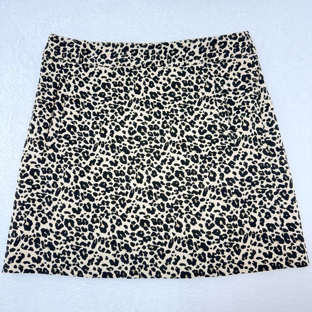 Loft Skirt Womens 10 Tan Black Leopard Print Mob Wife Career Office Mini Pockets